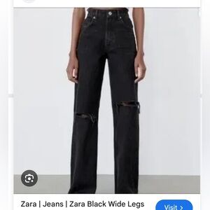 Zara Wide Legged Distressed Black Jeans Size 8